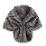 YuanDiann Kadın Faux Fur Bolero Panço Gelin Düğün Şal Örtbas Zarif Yumuşak Sıcak Bayanlar Akşam Töreni Elbise Sahte Kürk Shrug Çözgü Pelerinler, Gri siyah, One Size