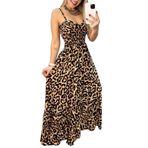 YuanDiann Kadın leopar elbisesi, yazlık, gündelik, plaj askısı, A serisi, uzun elbise, kolsuz, yüksek bel, sırtı açık, V yaka, Leo Swing Max plaj elbisesi, Sarı, L