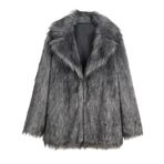 YuanDiann Kadın Sonbahar Kış Midi Uzun Suni Kürk Kaban Yaka Yumuşak Sıcak Yapay Kürk Ceket Bayan Sahte Kürk Kabarık Dış Giyim Parka Gri Beyaz 3XL, Gri Beyaz, 3XL, Gri Beyaz, 3XL