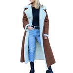 YuanDiann Kadın Suni Kürk Uzun Manto Sonbahar Kış Günlük Moda Sıcak Kuzu Yünü İmitasyonu Büyük Yaka Zarif Suni Kürk Maksi Manto Parka Kalın Trench, Kahverengi, XXL