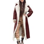 YuanDiann Kadın Suni Kürk Uzun Manto Sonbahar Kış Günlük Moda Sıcak Kuzu Yünü İmitasyonu Büyük Yaka Zarif Suni Kürk Maksi Manto Parka Kalın Trench, Weinrot, XXL
