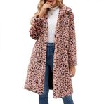 YuanDiann Kadın uzun leopar suni kürk manto sonbahar kış gündelik moda sıcak yaka zarif suni kürk manto parka leopar desenli suni kürk ceket, Pembe., M