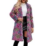 YuanDiann Kadın uzun leopar suni kürk manto sonbahar kış gündelik moda sıcak yaka zarif suni kürk manto parka leopar desenli suni kürk ceket, Renkli, S