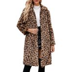 YuanDiann Kadın uzun leopar suni kürk manto sonbahar kış gündelik moda sıcak yaka zarif suni kürk manto parka leopar desenli suni kürk ceket, Sarı, M