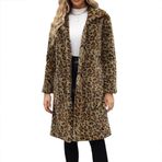 YuanDiann Kadın uzun leopar suni kürk manto sonbahar kış gündelik moda sıcak yaka zarif suni kürk manto parka leopar desenli suni kürk ceket, Yeşil., L