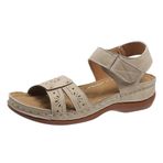YuanDiann Retro Bej Kauçuk Taban Rahat Kadın Sandalet