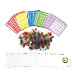 Yuanhe Bingo Kartları Oyun Seti - 50 Bingo Kartı, 500 Renkli Şeffaf Bingo Cipsi ve Arama Kartı Destesi içerir, Bingo Oyunları için Harika, Okul Sınıfı Aile Toplama Etkinliği