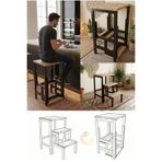 YüceerHome Katlanabillir Puf Bench Metal Ahşap Basamaklı Tabure Merdiven Çiçeklik Çok Amaçlı Puf Bench