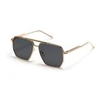 YUELUQU Retro büyük kare güneş gözlüğü, kadın, erkek için, vintage, gölgeler, UV400, klasik, büyük metal çerçeve, Altın/Gri