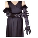 YUEMOL Uzun Gece Eldivenleri Saten Kadın eski saten siyah tüy eldivenler, dantel uzun streç spandex saten görgü kuralları parti eldivenleri (Color : Black, Size : One size)
