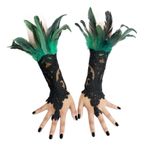 YUEMOL Uzun Gece Eldivenleri Saten Siyah tüy dantel eldiven, kadın festivali dans tüyü kanca parmak işlemeli dantel siyah eldiven (Color : D, Size : Medium)