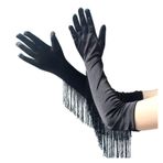 YUEMOL Uzun Gece Eldivenleri Saten Uzun püskül beş parmak eldiven, Latin dans festivali partisi dans görgü kuralları seksi saten eldivenler (Color : A, Size : One size)