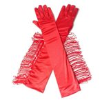 YUEMOL Uzun Gece Eldivenleri Saten Uzun püskül beş parmak eldiven, Latin dans festivali partisi dans görgü kuralları seksi saten eldivenler (Color : B, Size : One size)