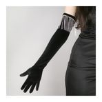YUEMOL Uzun Gece Eldivenleri Saten Vintage kadife taklidi püskül uzun eldiven, performans topu kadife akşam yemeği elbise parti aksesuarları eldiven (Color : Black, Size : One size)