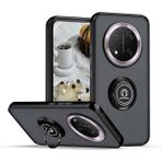 YUEQIAN Honor Magic 7 Lite 5G (Magic7 Lite) / X9c için kılıf, 360° döndürülebilir stant, halka, darbeye dayanıklı, mat, yarı saydam sert PC + yumuşak TPU silikon çift koruyucu kılıf, siyah