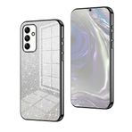 YUEQIAN Samsung Galaxy A35 5G için parıltılı kılıf, ultra ince, parlak, payetli, darbeye dayanıklı cep telefonu kılıfı, lüks galvanik kaplama kadın/kız çocukları için TPU tampon koruyucu kılıf, siyah