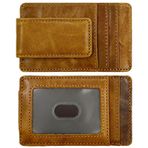 YUHAN PRETTY Deri Para Klip Erkekler için Ön Cep Cüzdanlar RFID Engelleme Güçlü Mıknatıs İnce Cüzdan, Small Brown, Minimalist