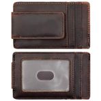 YUHAN PRETTY Ön cep cüzdan erkekler için mıknatıs para klip RFID engelleme deri minimalist ince cüzdan kredi kartı tutucu, Küçük Crazyhorse Kahverengi