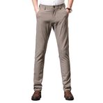 Yukirtiq Erkek Chino Dar Kesim Streç Pantolon Kareli Düz Ön Dar Elbise Pantolon Ekose Vintage Stil Klasik Akıllı Pantolon, haki, 32