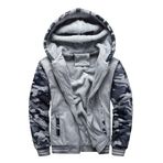 Yukirtiq Erkek Kapüşonlu Tam Fermuarlı Sweatshirt Uzun Kollu Polar Ceket Günlük Sweatshirt Yürüyüş Kamp Ceketi Avcılık Montları Sherpa Astarlı Dış Giyim Üstleri, Koyu Gri Kamuflaj, M