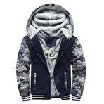 Yukirtiq Erkek Kapüşonlu Tam Fermuarlı Sweatshirt Uzun Kollu Polar Ceket Günlük Sweatshirt Yürüyüş Kamp Ceketi Avcılık Montları Sherpa Astarlı Dış Giyim Üstleri, Koyu Mavi Kamuflaj, L