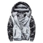 Yukirtiq Erkek Kapüşonlu Tam Fermuarlı Sweatshirt Uzun Kollu Polar Ceket Günlük Sweatshirt Yürüyüş Kamp Ceketi Avcılık Montları Sherpa Astarlı Dış Giyim Üstleri, Llight Gri Kamuflaj, S