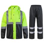 Yukirtiq Erkek Su Geçirmez Yağmurluk 2 Parça Set - Kapüşonlu Ceket ve Pantolon, Açık Unisex Yansıtıcı Şeritli, Yama İşi, L