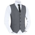 Yukirtiq Erkek Takım Yelek Düz Renk V Yaka Kolsuz Slim Fit Resmi İş Kıyafeti Yelek Düğün Parti Elbisesi Yelek Üst, gri, M
