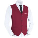 Yukirtiq Erkek Takım Yelek Tek Renk V Yaka Kolsuz Dar Kesim Resmi İş Kıyafeti Yelek Düğün Parti Elbisesi Yelek Üst, Wine Red, 3XL