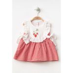 YUKOBABY KIZ BEBEK ÇİLEK NAKIŞLI PÖTİKARE FİYONKLU ELBİSE YK1734FW