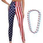 Yüksek Bel Amerikan Bayrağı Tayt Kadın Yumuşak Yoga Koşu Pantolonu Yıldız Kolyeli, Resimde gösterildiği gibi, XL