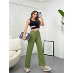 Yüksek Bel Beli Lastikli Cepli Flamlı Keten Bol Paça Yazlık Pantolon Ket001 - XL - Haki Yeşil