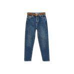 Yüksek Bel Düz Paça Pamuklu Düğmeli Cepli Denim Pantolon-Mom Fit Jean