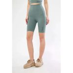 Yüksek Bel Fitilli Biker Baskılı Şort - Mint Yeşili