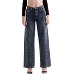 Yüksek Bel, Geniş Paça, Palazzo, Wide Leg, Retro Yıkamalı Straight Fit,%100 Pamuk Kot Denim Jean (Lacivert, 26)