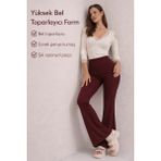 Yüksek Bel Ispanyol Paça Tayt - Bordo - M