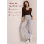 Yüksek Bel Ispanyol Paça Tayt - Gri Melanj