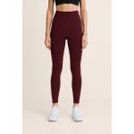 Yüksek Bel Toparlayıcı Ripli Fitilli Spor Kadın Tayt - XL - Bordo