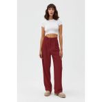 Yüksek Bel Wed Leg Palazzo Dokuma Kadın Pantolon - Bordo - 38