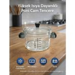 Yüksek Isıya Dayanıklı Mini Cam Tencere Mikrodalga, Fırın, Ocak ve Buzdolabı Uyumlu Cam Tencere