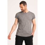 Yüksek Kalite %100 Pamuk Kumaş Arkası Uzun Erkek Tişört, Regular Fit Yağ Yıkama (Dirty Oil) Gri Tshirt - Vintage Gri