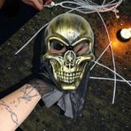 YÜKSEK KALİTE GOLD TÜLLÜ KURU KAFA MASKESİ CADILAR BAYRAMI KORKU MASKESİ SKULL HALLOWEEN MASK