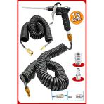 Yüksek Kalite Kompresör Spiral Hava Hortumu 8 Mm 15 Mt Hava Jakı Hava Tabancası Recor Seti
