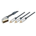 Yüksek Kaliteli Scart Kablosu, Scart Erkek 3 X Rca Erkek Cinch Konnektör, 5 Metre, Metal Fiş, Krom Kaplama, Kontak Uçları Altın K
