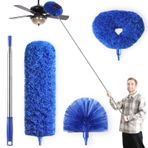 Yüksek Tavan Vantilatör Kanatları için Mikrofiber Silgi Makinesi, Uzatma Kutuplu Örümcek Ağı 15-82 İnç Ayarlar, Duvar Panjurları Kapı Mobilya Kitap Rafları için 3 Silgi Başlıklı Yeniden Kullanılabilir