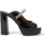 Yüksek Topuklu Siyah Deri Peep-Toe Sandalet
