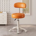 Yüksekliği Ayarlanabilir Ergonomik Tekerlekli Tabure, Arkalıklı, 41-53 cm Bar Sandalyesi, Deri Salon Taburesi, Teleskopik Tasarım, Kuaförler için İdeal - Turuncu