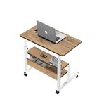 Yukseklik Ayarli Ve Cift Rafli Laptop Sehpasi Ve Calisma Masasi - Cam Beyaz (Tekerli) 70X40