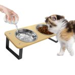 Yükseltilmiş kedi kasesi, 15° eğilmiş kedi kasesi seti, 2'li set, seramik mama kabı, silikon mama kabı ve su kabı, kediler ve küçük köpekler için yem istasyonunda
