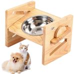 Yükseltilmiş köpek kasesi, 4 yüksekliği ayarlanabilir, 15° eğimli, bambu ahşap yem istasyonu, 1 paslanmaz çelik kaseli, köpek mama kabı, köpek için yükseltilmiş köpek barı, küçük orta boy köpekler ve